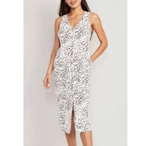 Old Navy Black and White Linen Blend Button-down Corset Back Midi Dress Size S